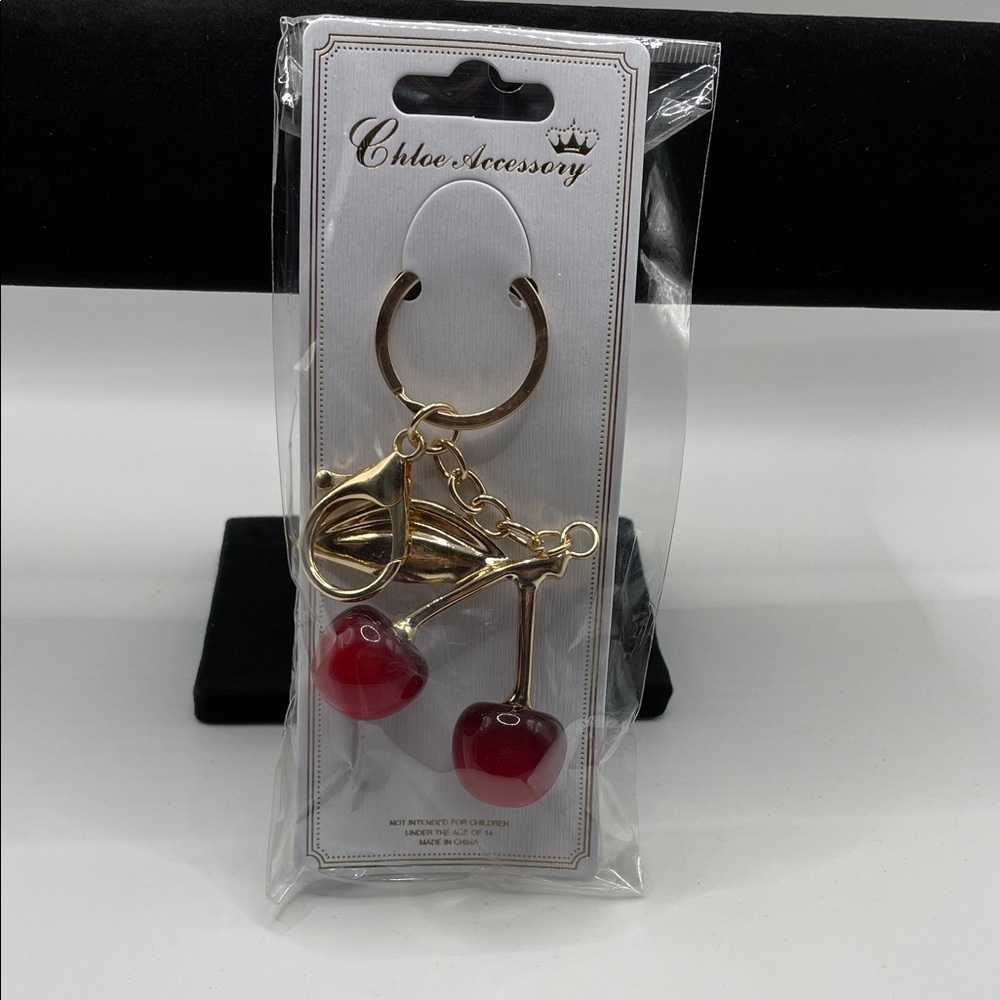 Chloe‎ Gold and Red Cherry Keychain